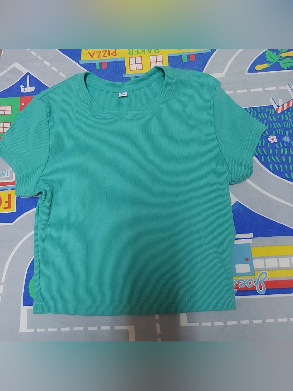 GU turquoise ribbed short sleeve crop top